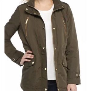Michael Kor Pleather trim Anorak Coat Olive